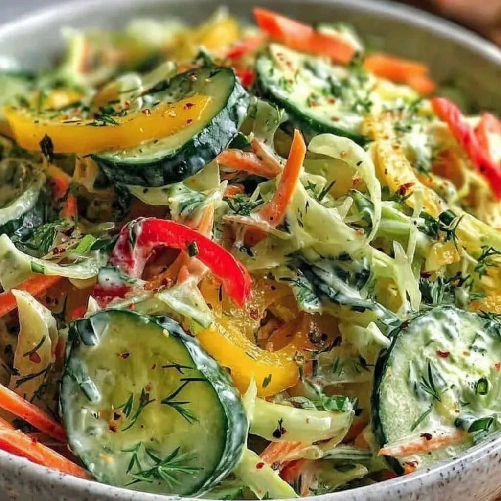 Eine Schüssel voller knackigem Gurkensalat mit viel Gurke und Zwiebel.