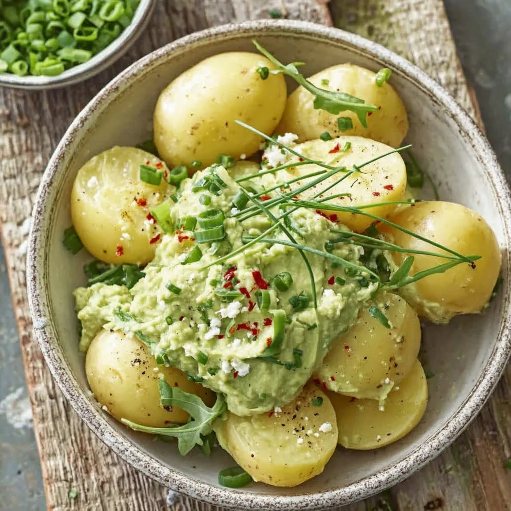 Ein Becher voller gegrillter Paprika in Sauce mit Avocado und Paprika.