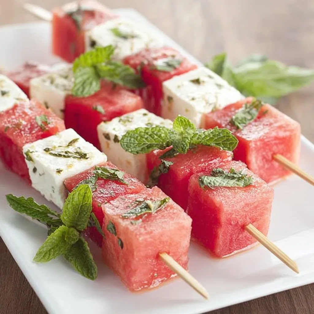 Spieße mit Wassermelone und Feta
