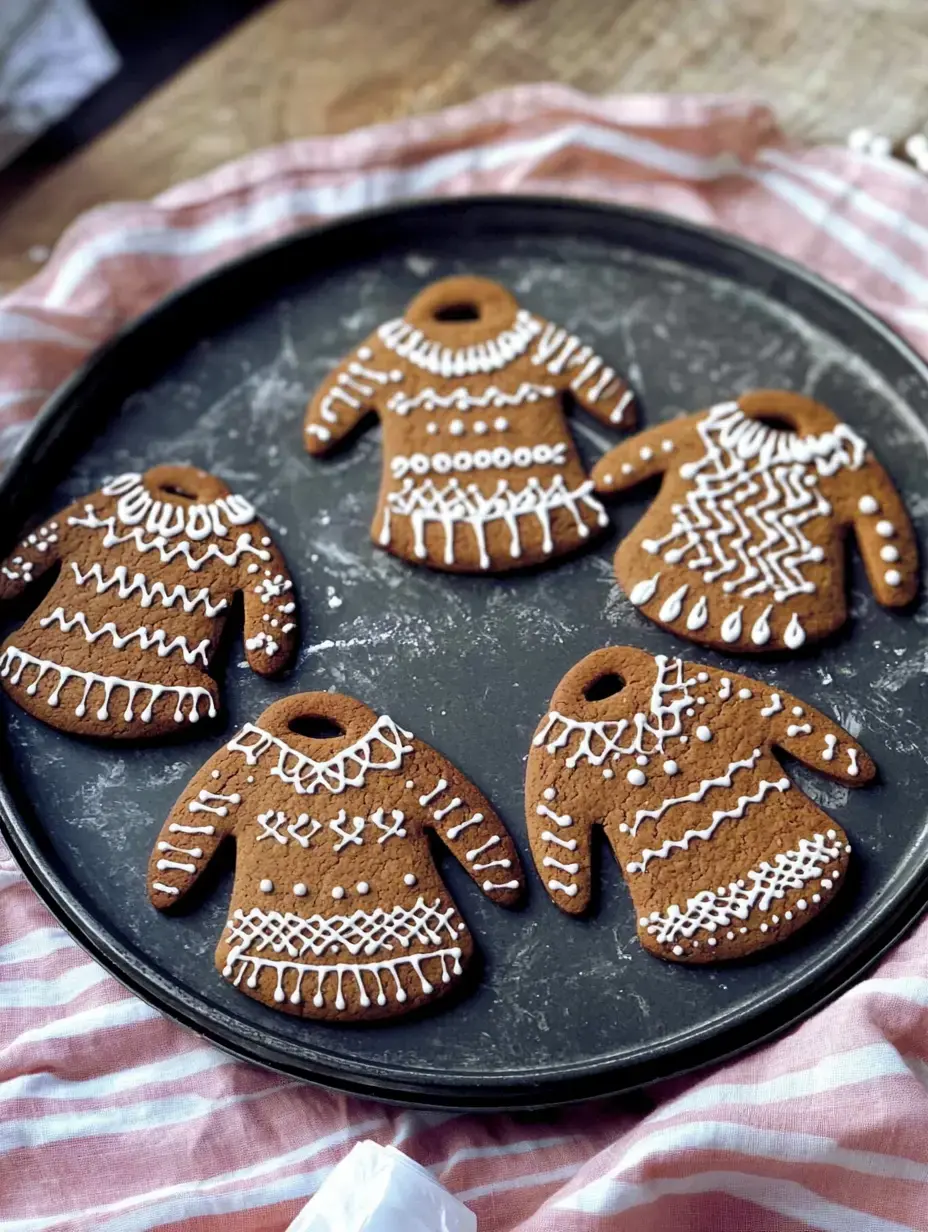 Auf einem Tablett türmen sich sechs ausgebackene Lebkuchenpullis, hübsch dekoriert mit Zuckerguss.