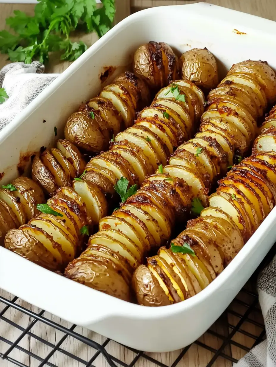 Weiße Auflaufform mit geschnittenen, gebratenen Kartoffeln und frischem Koriander als Garnitur.