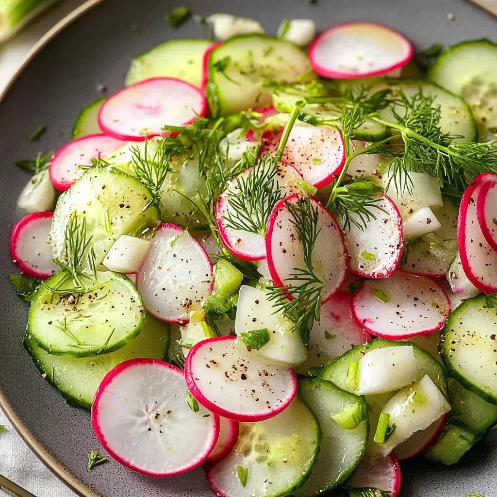 Frischer Gurken-Radieschen-Salat mit Dill in einer Schale.