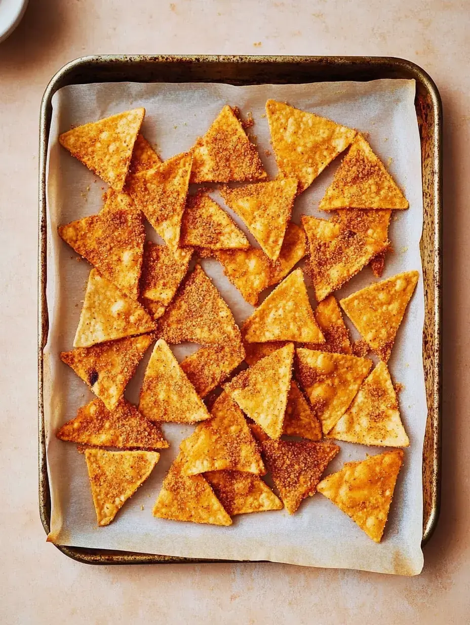 Frische, goldbraune Tortilla-Chips auf Backpapier direkt nach dem Backen.