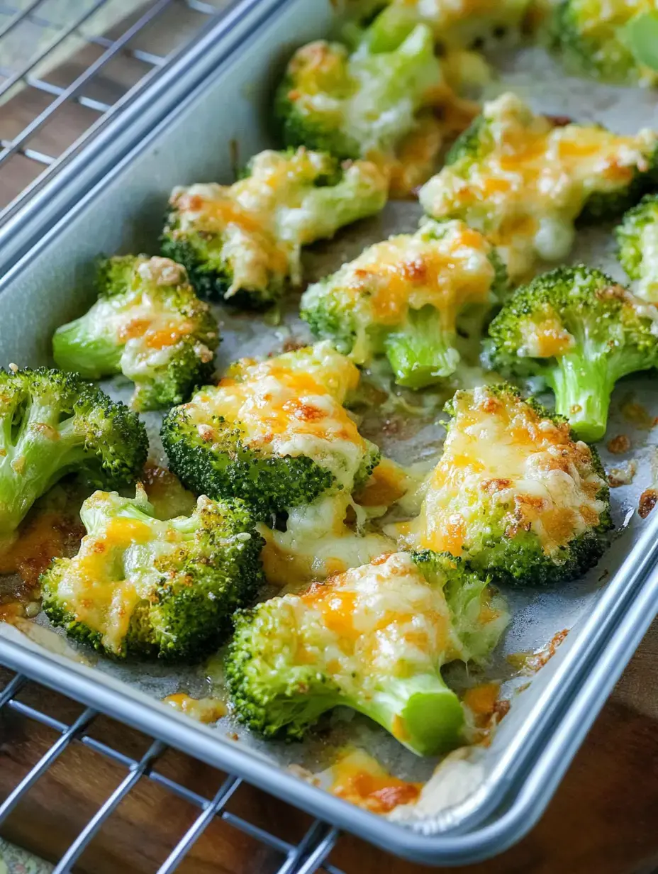 Ofengebackener Brokkoli mit Parmesan, goldbraun und richtig knusprig auf dem Blech.