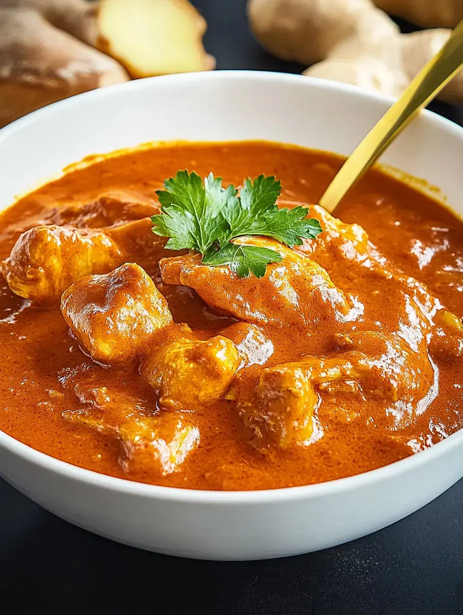Eine kleine weiße Schale voll aromatischem Curry mit frischem Koriander und saftigen Fleischstückchen.