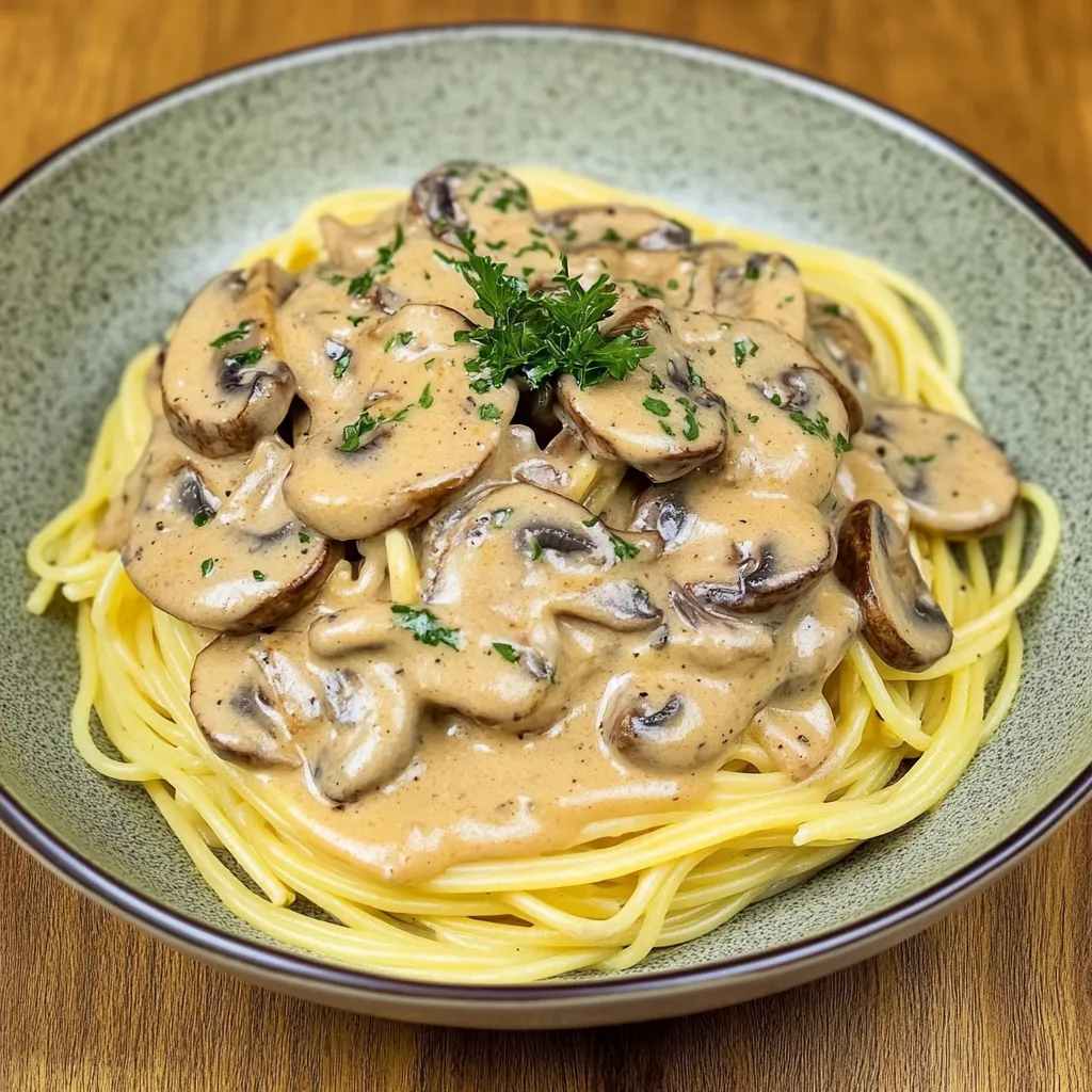 Spaghetti mit Champignon-Sahnesoße