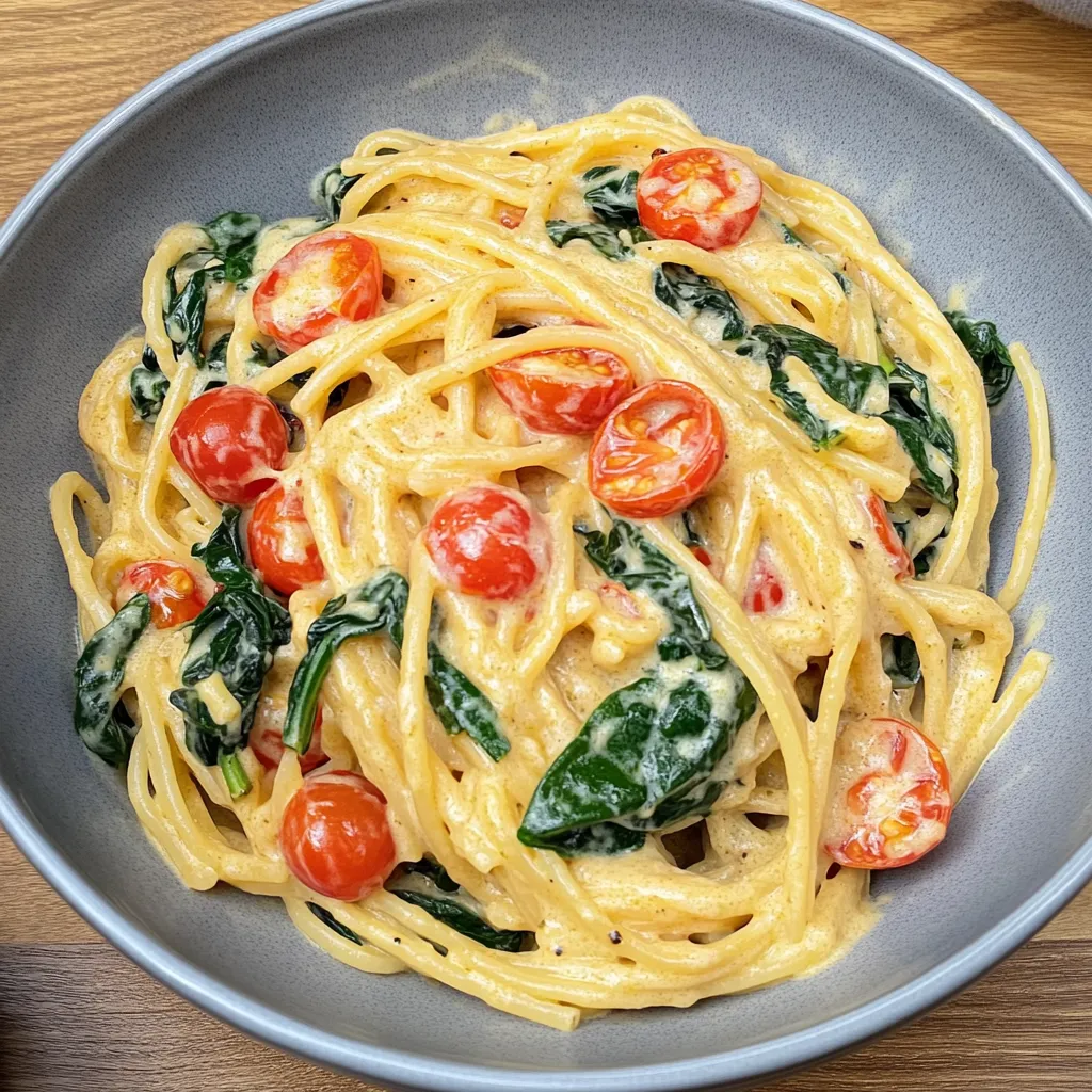 Sahnige Tomaten-Spinat Pasta