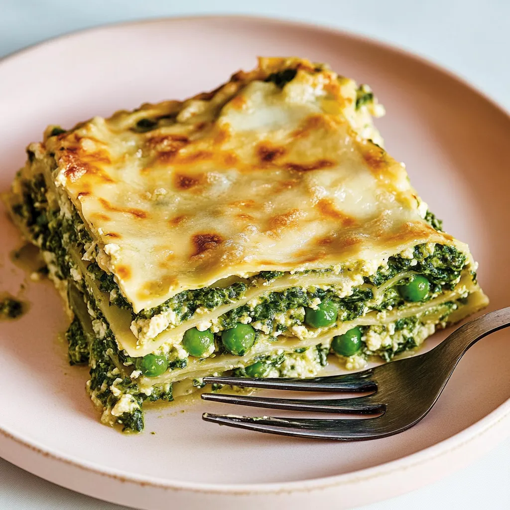 Vegane Grüne Lasagne mit Erbsen und Tofu-Béchamel