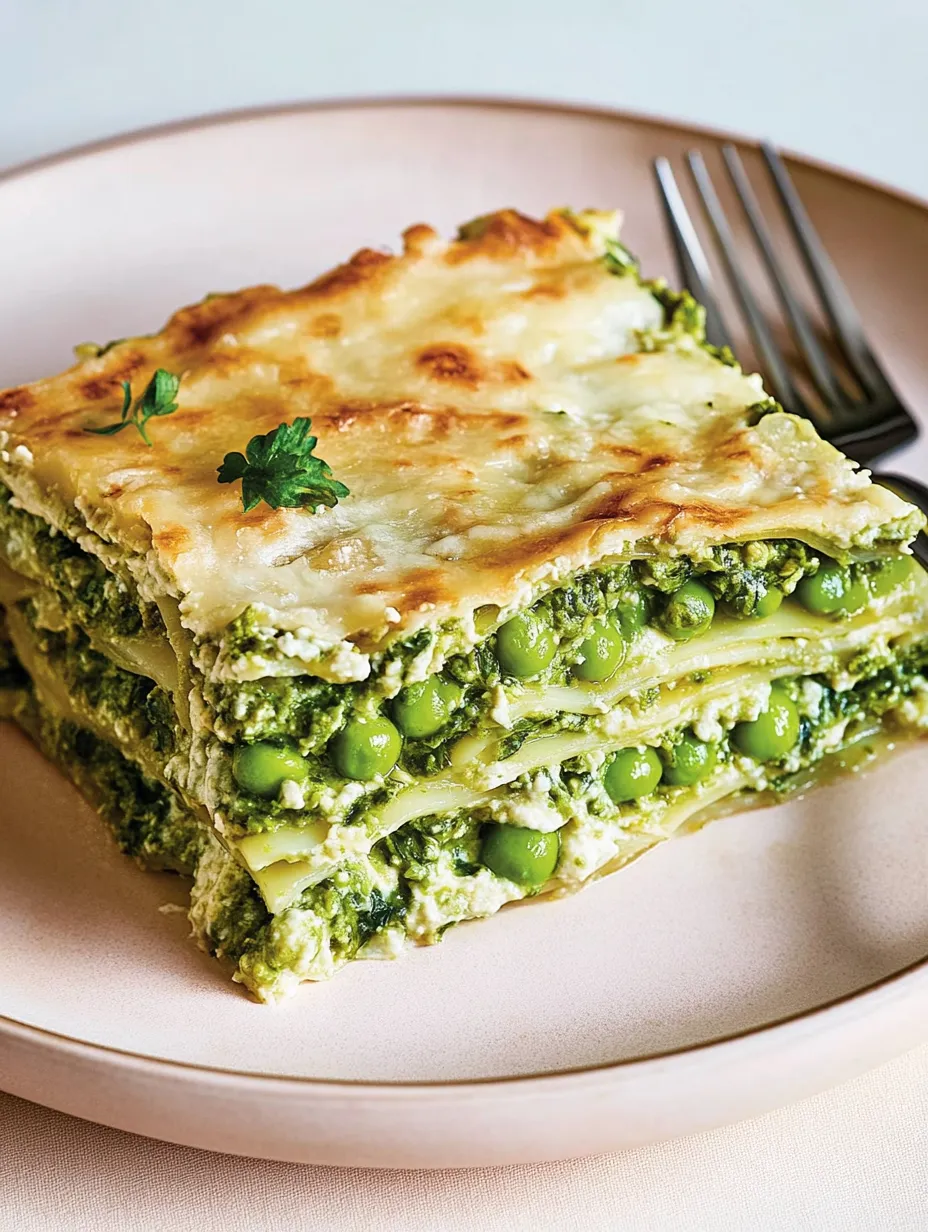 Vegane grüne Lasagne mit Erbsen und Tofu-Béchamel – gesund und cremig