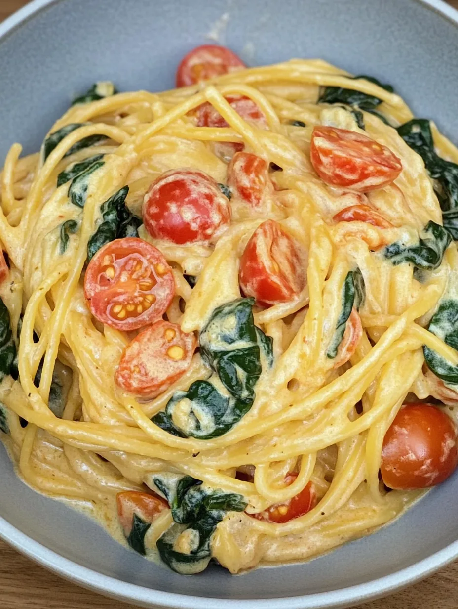 Cremige Pasta mit Tomaten und Spinat – Schnell & Fein