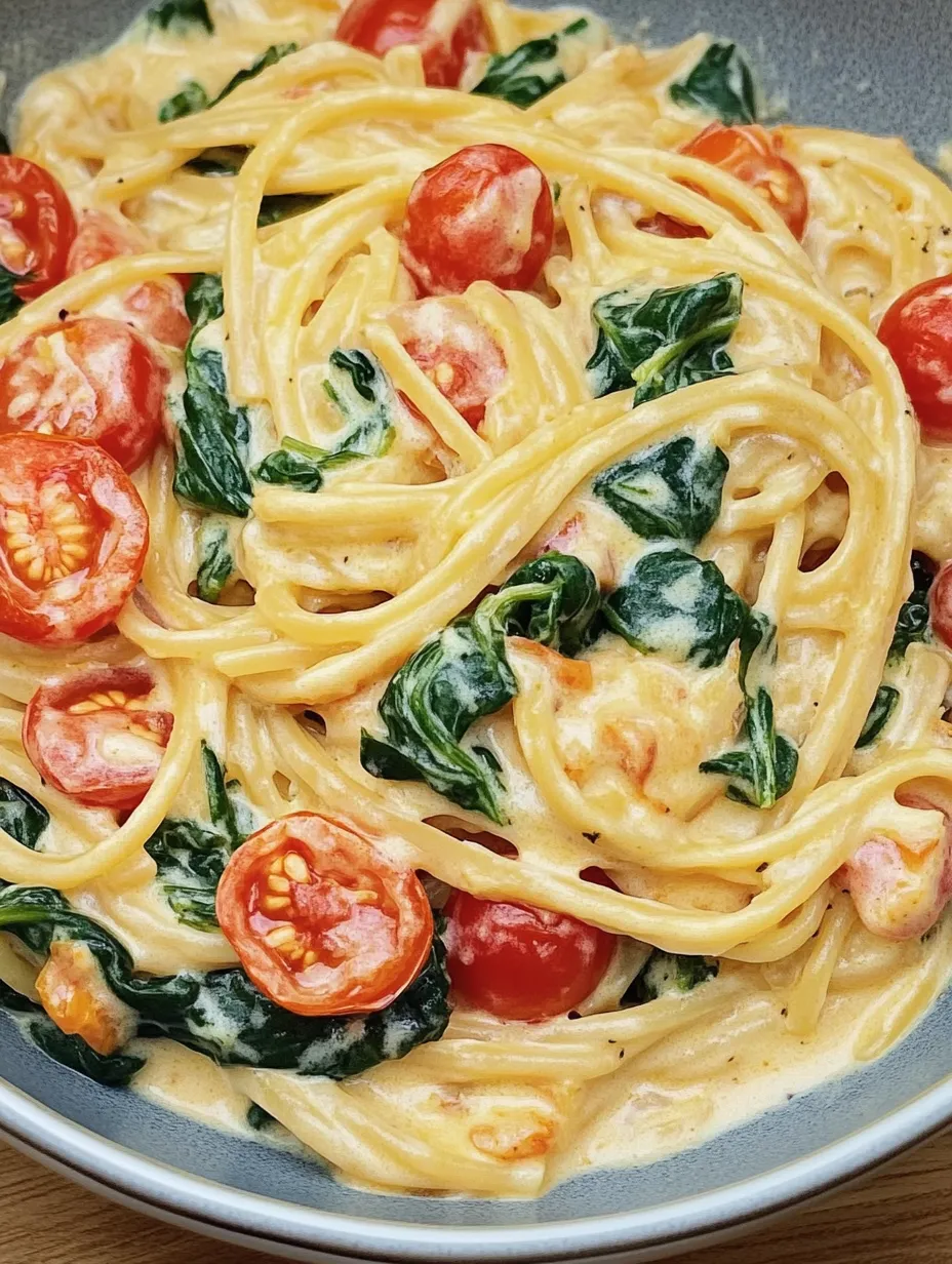 Cremige Pasta mit Tomaten und Spinat – Unkompliziert & Fein