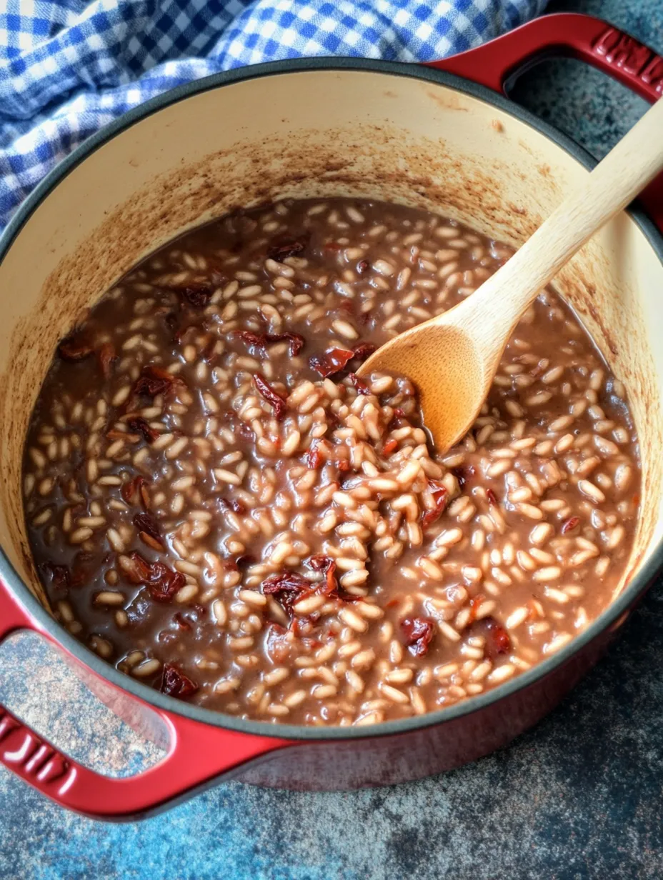 Rotweinrisotto mit karamellisierten Zwiebeln – Schön cremig und würzig