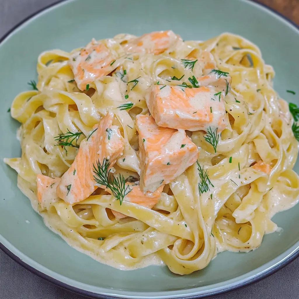 Pasta mit Lachs und Sahnesoße