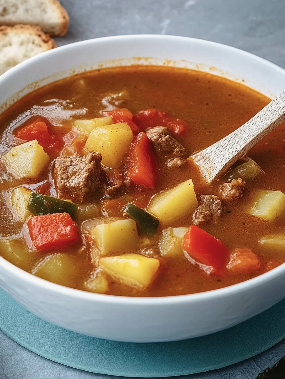 Deftige Gulaschsuppe mit Kartoffeln nach ungarischem Rezept
