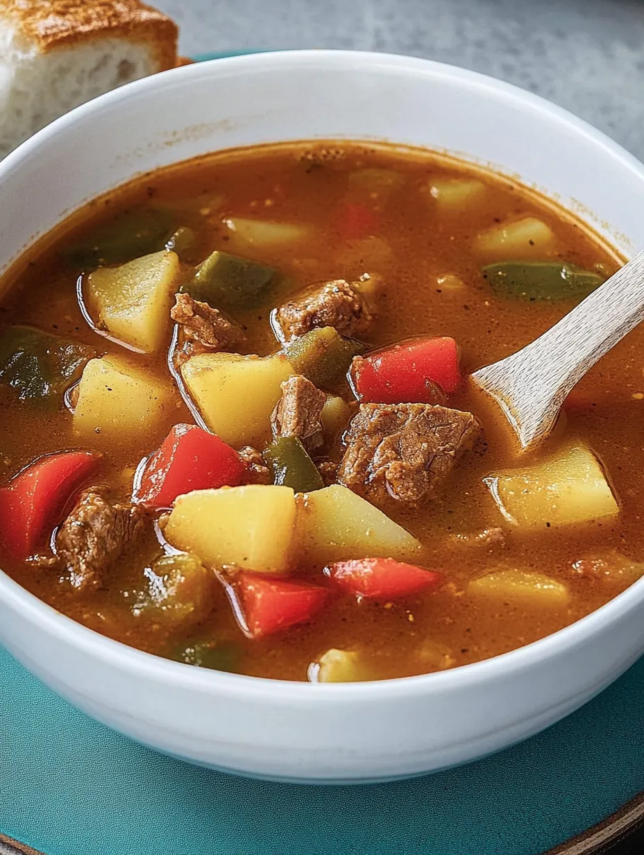 Schmackhafte Gulaschsuppe mit Kartoffeln im traditionell ungarischen Stil