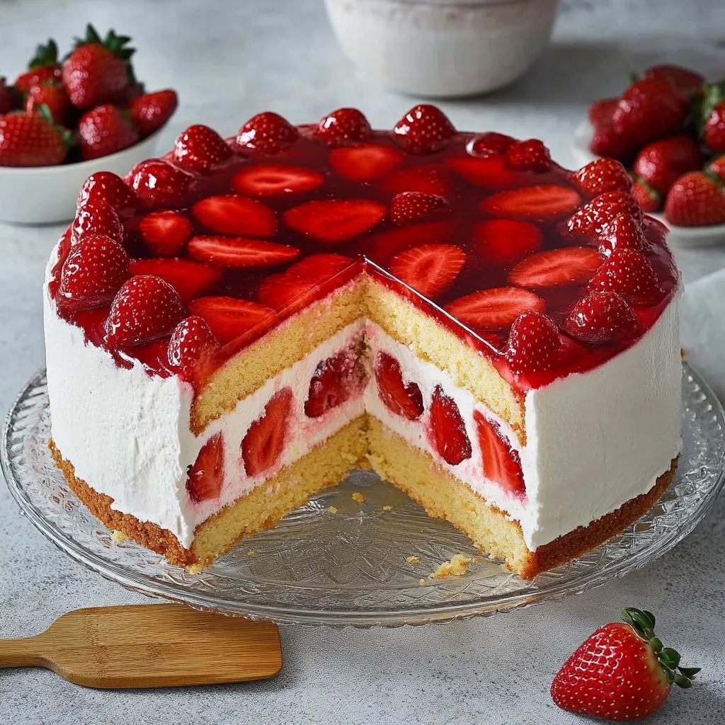 Erdbeer-Quarktorte mit Biskuitboden und cremiger Sahnefüllung