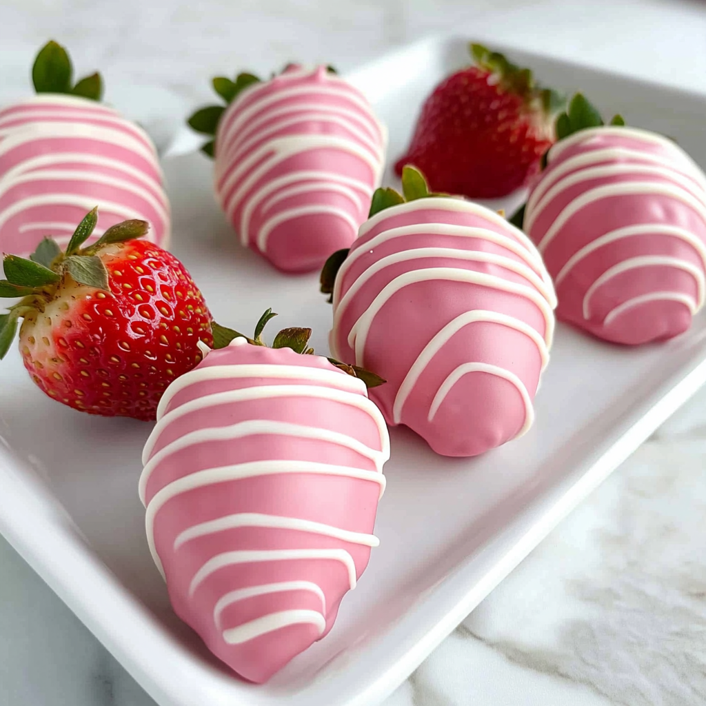 Erdbeeren in rosa Schokolade getaucht