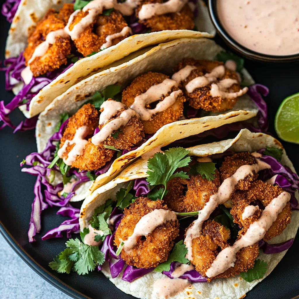Knusprige Garnelen Tacos mit Koriander Krautsalat