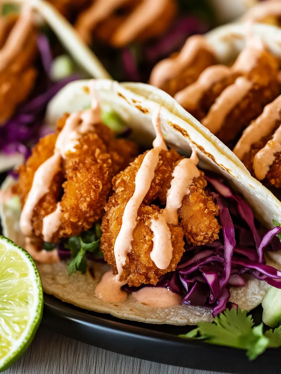Knusprig-goldene Garnelen-Tacos mit buntem Krautsalat