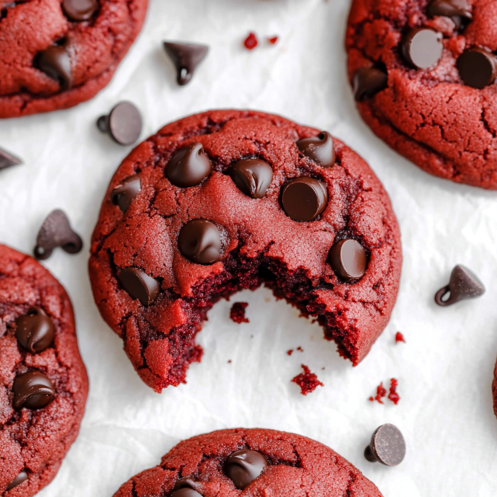Rot Samt Cookies voller Schokodrops.
