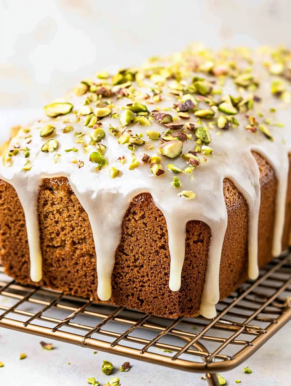 Ein Kastenbrot mit weißer Glasur und Nüssen obendrauf.