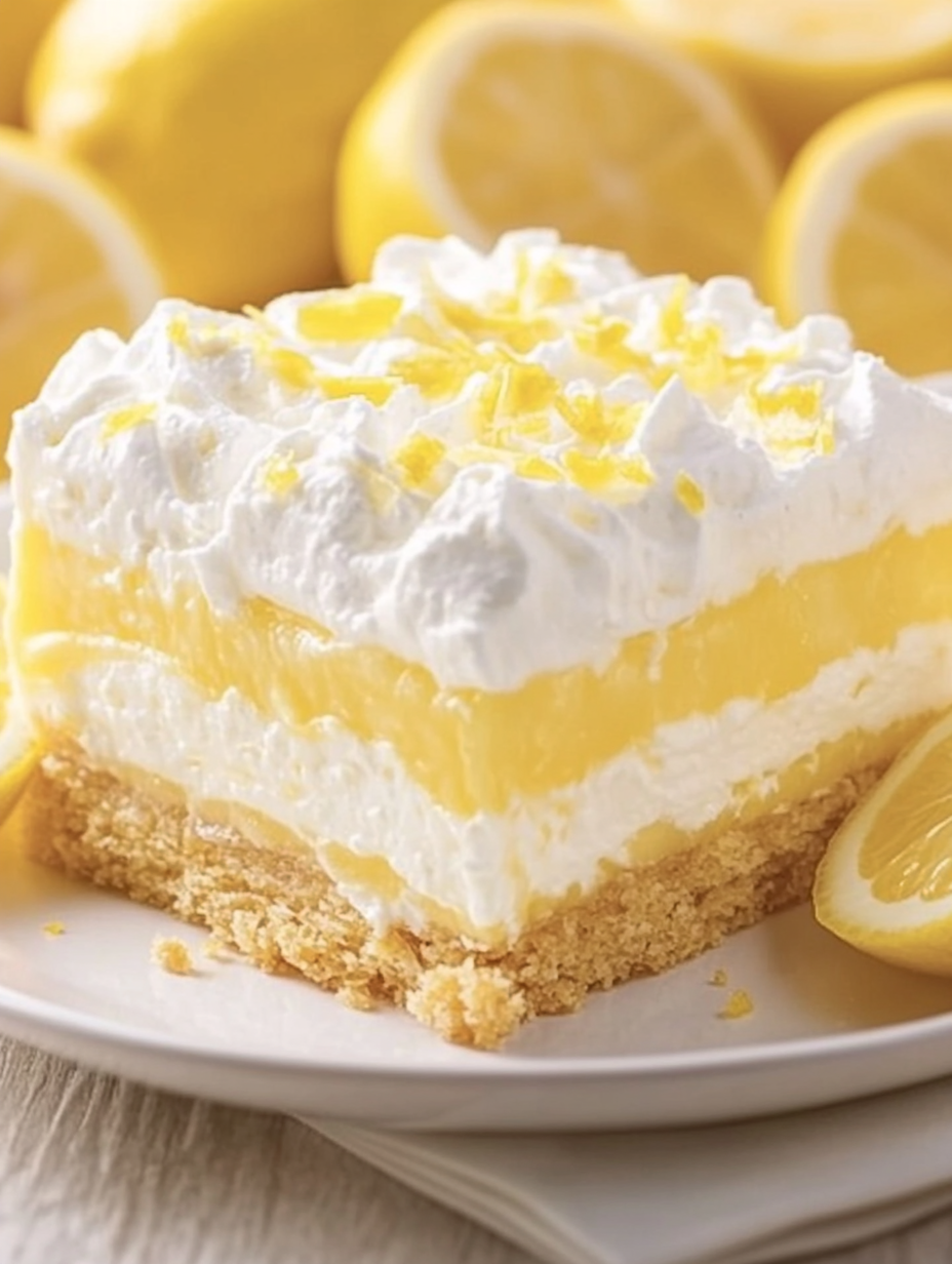 Ein Stück Zitronenkuchen mit Zitronenschnitz als Deko.