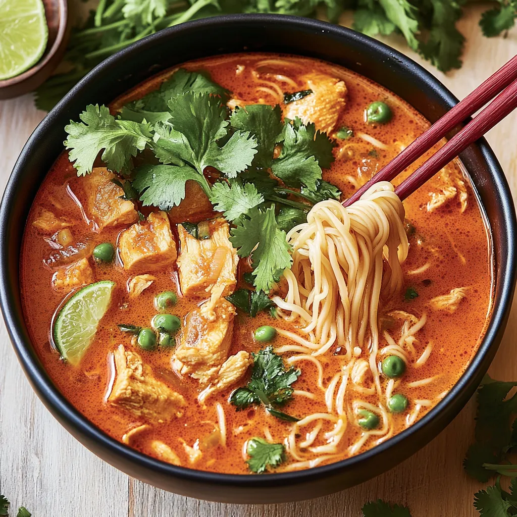 Eine Schale voller Suppe mit Nudeln und Gemüse.