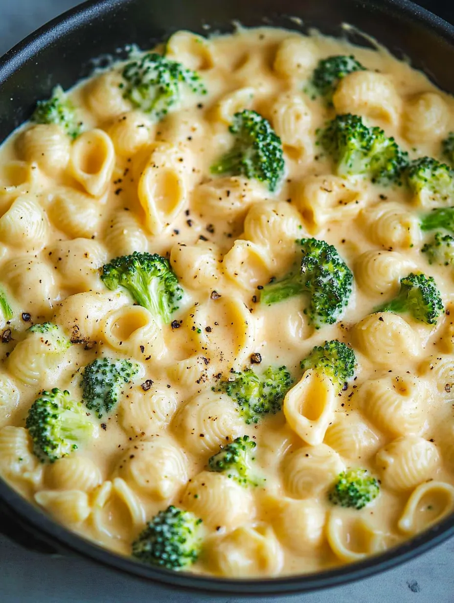 Eine Schüssel Mac’n’Cheese mit Brokkoli.