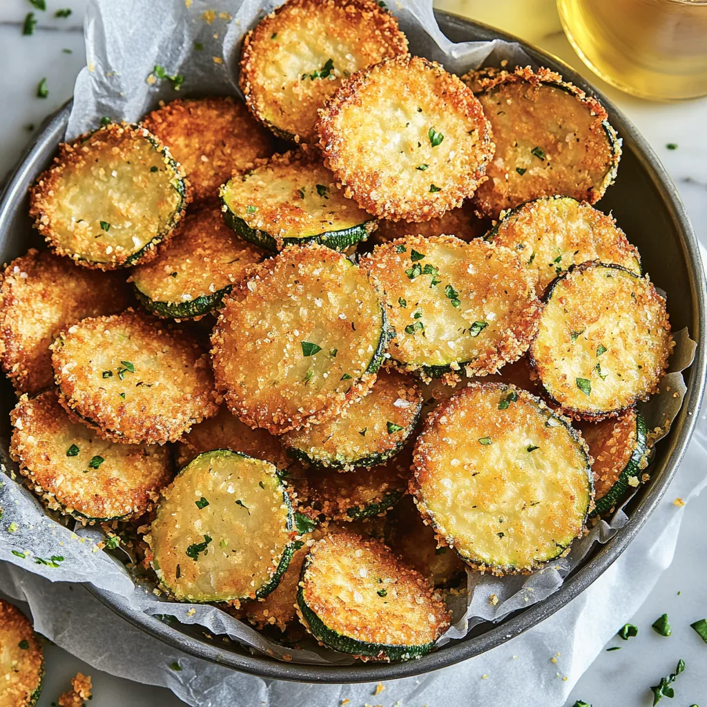 Eine Schüssel mit panierten Zucchinischeiben.