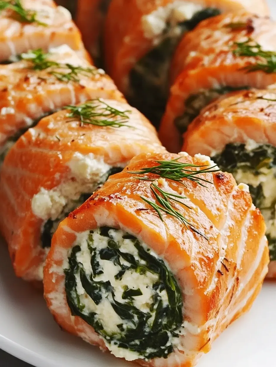 Aufgeschnittener Lachs mit grüner Füllung oben drauf.
