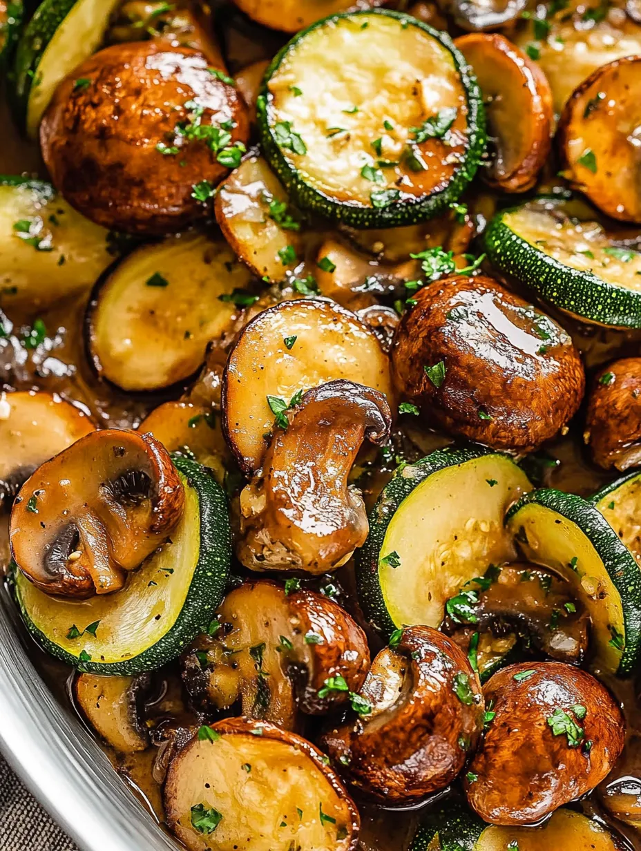 Eine Schale mit Pilzen und Zucchini.