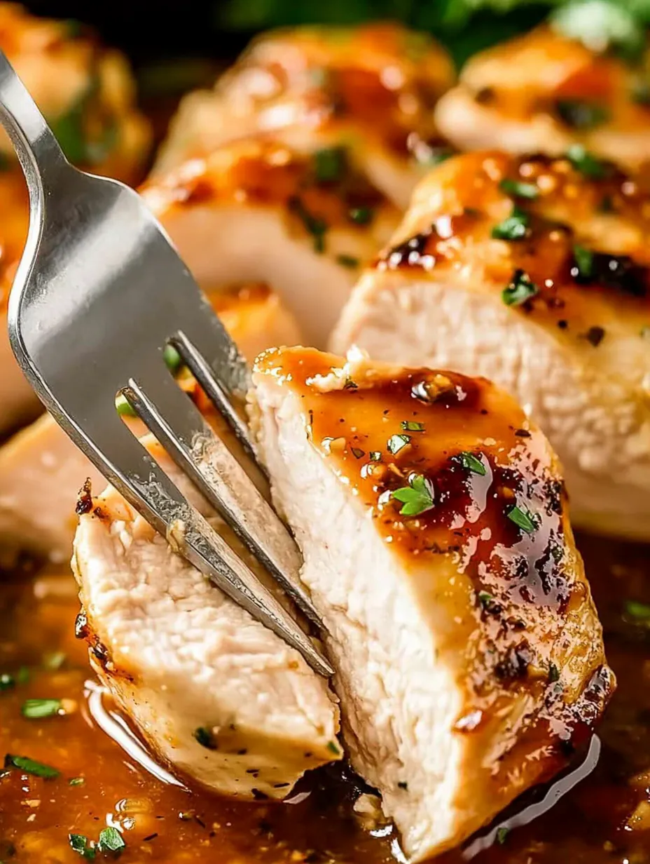 Eine Gabel hält ein Stück Fleisch.