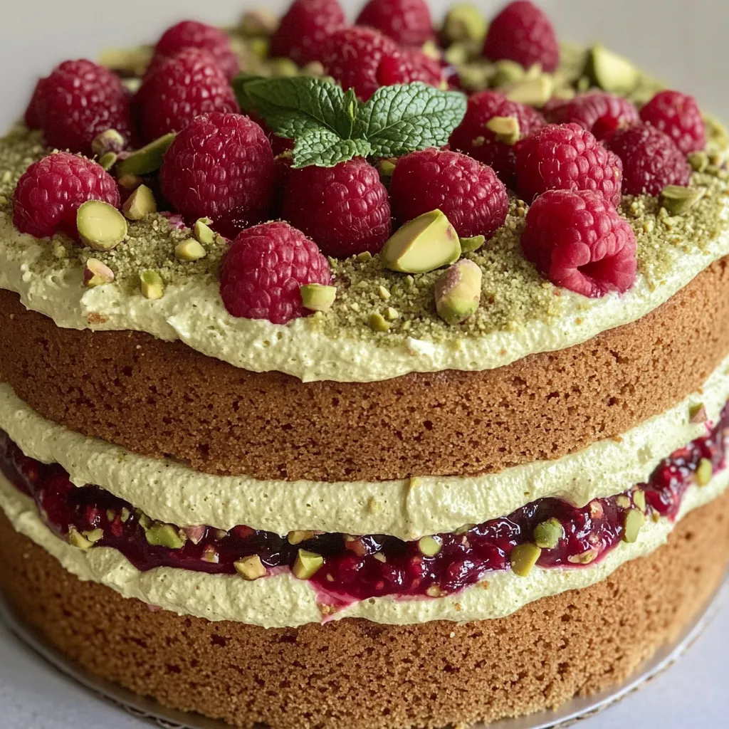 Torte mit Himbeeren und Mandeln on top.