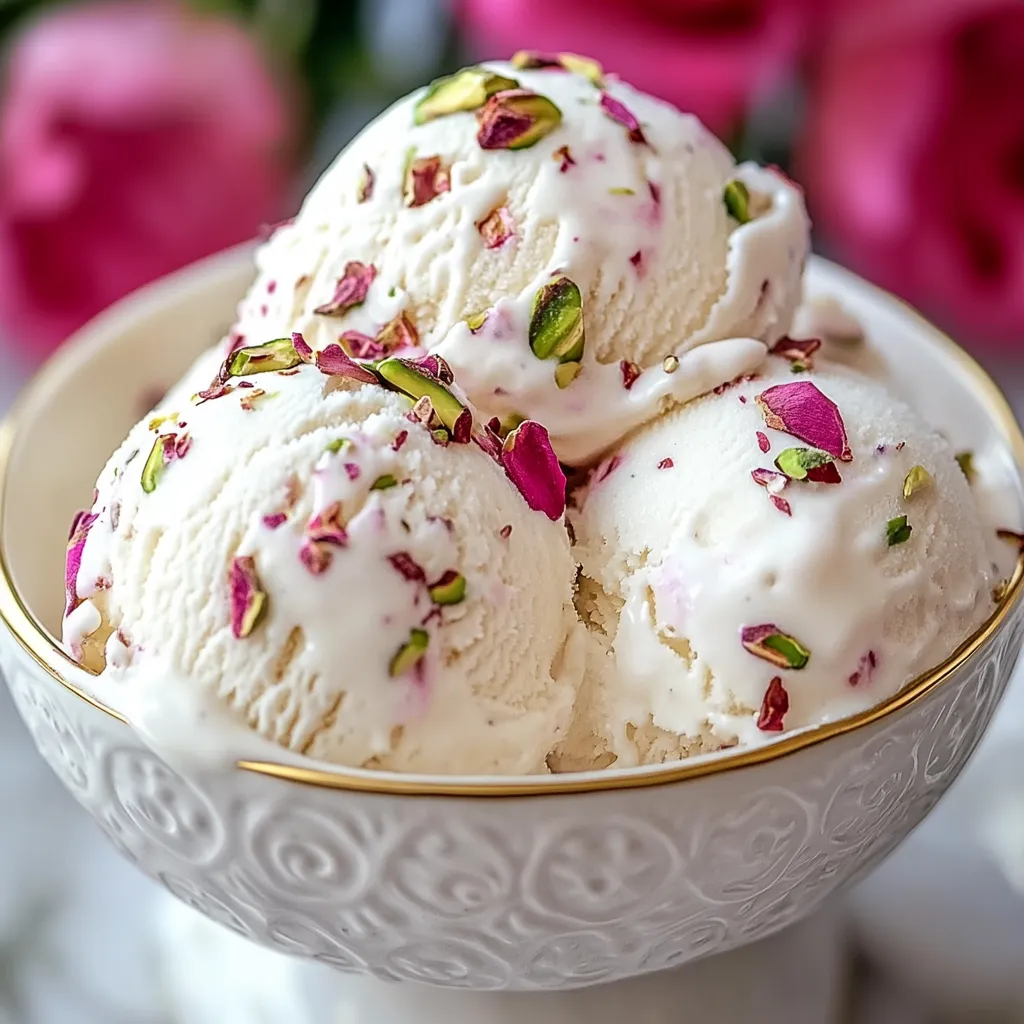 Eine Schale Eis mit rosa Blüten.