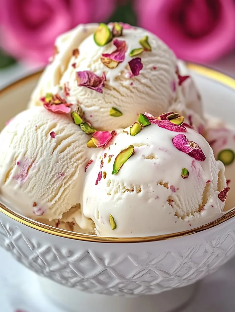 Eine Schüssel Eis mit rosa Blüten obendrauf.