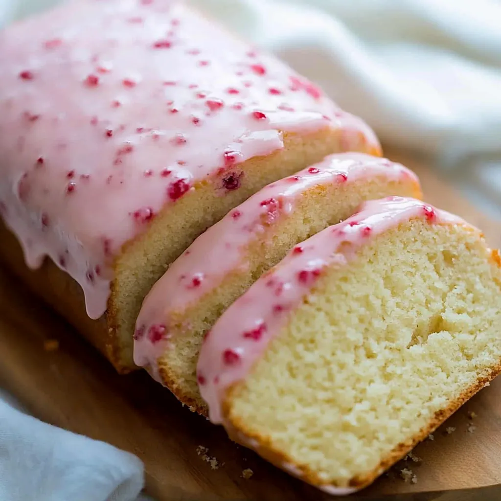 Ein Stück Kuchen mit rosa Zuckerguss.