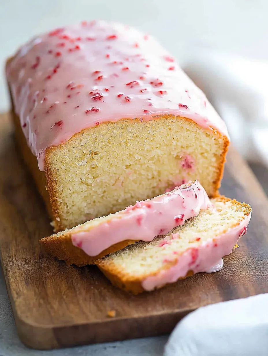 Ein Stück Kuchen mit rosa Glasur.