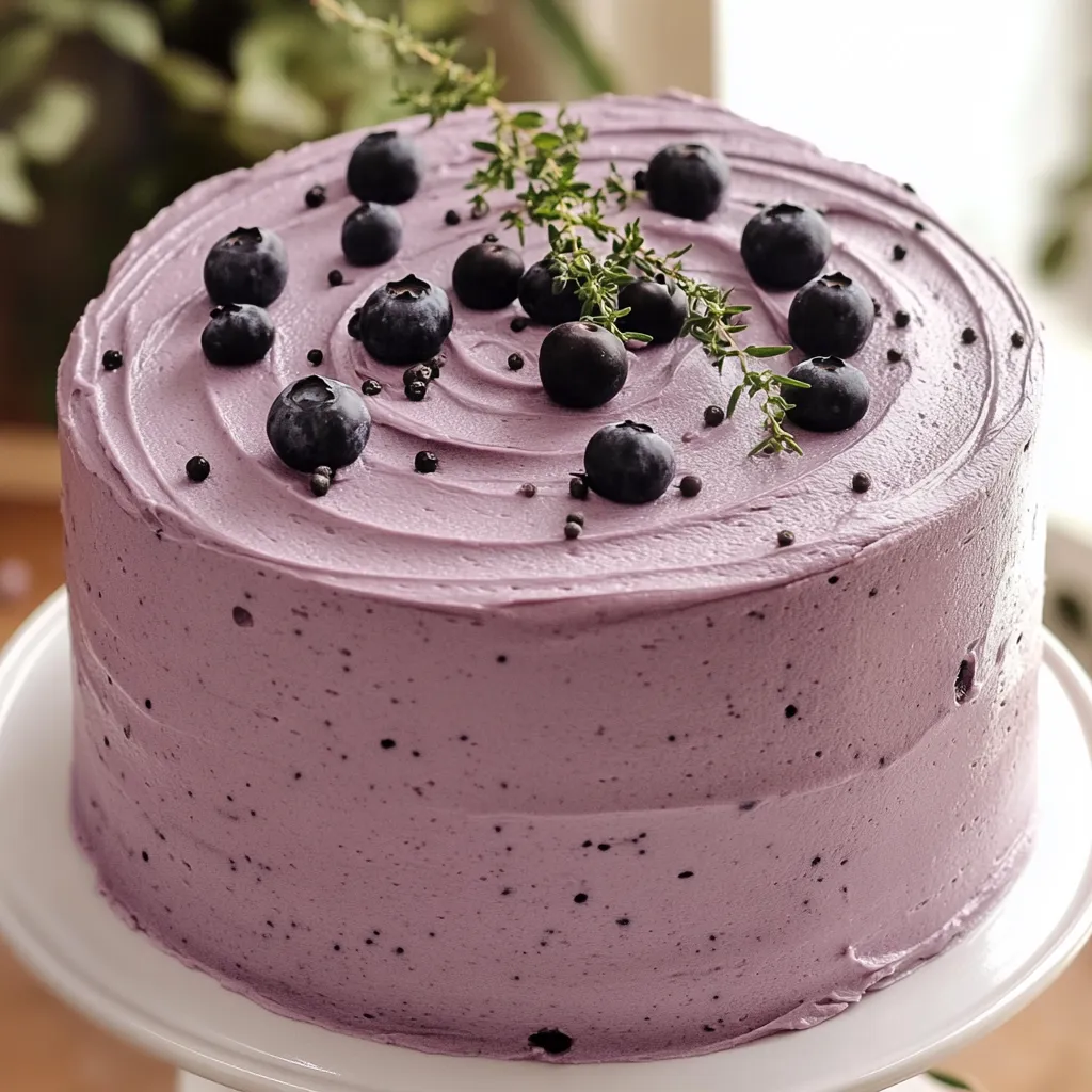 Ein lila Kuchen mit Blaubeeren on top.
