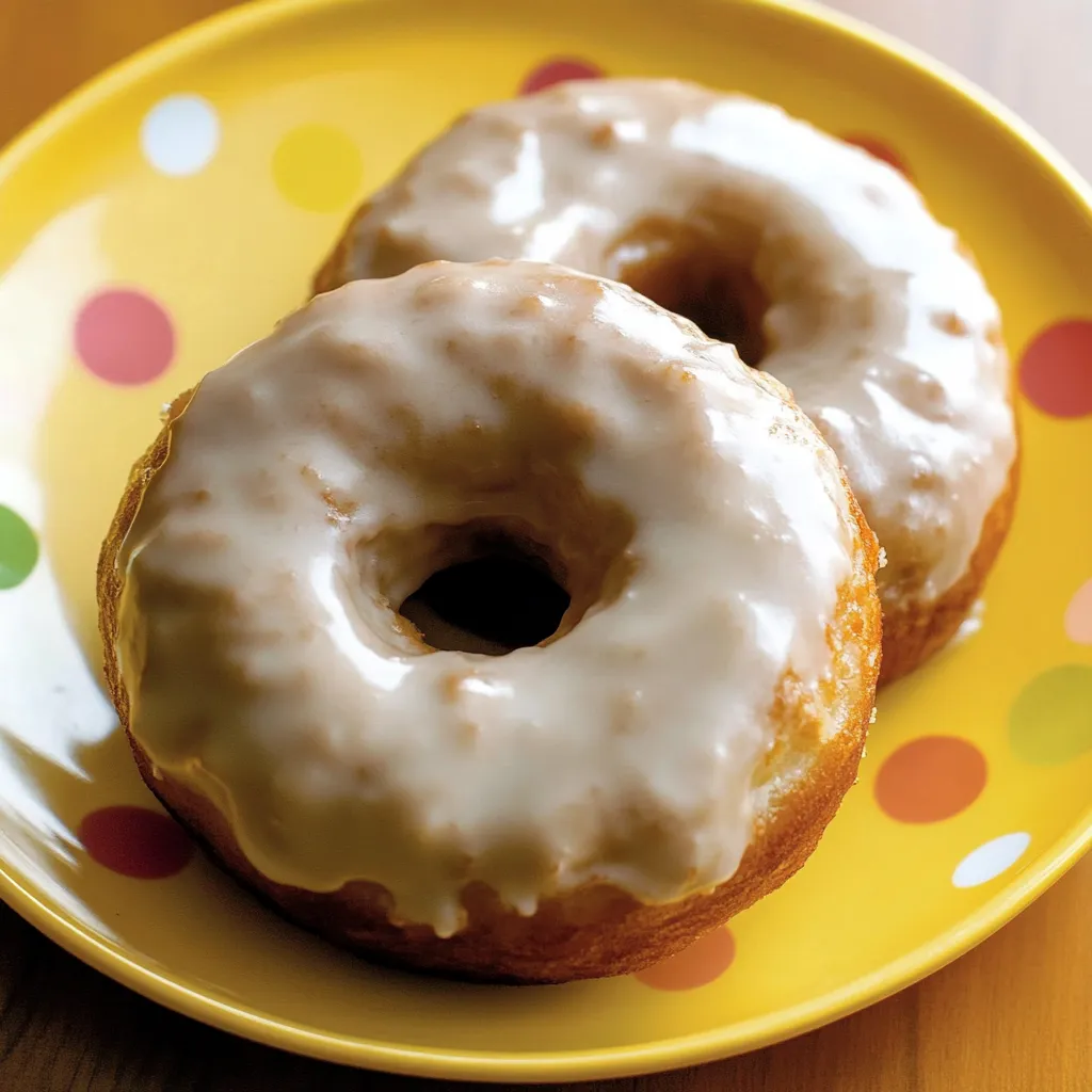 Zwei Donuts auf einem gelben Teller.
