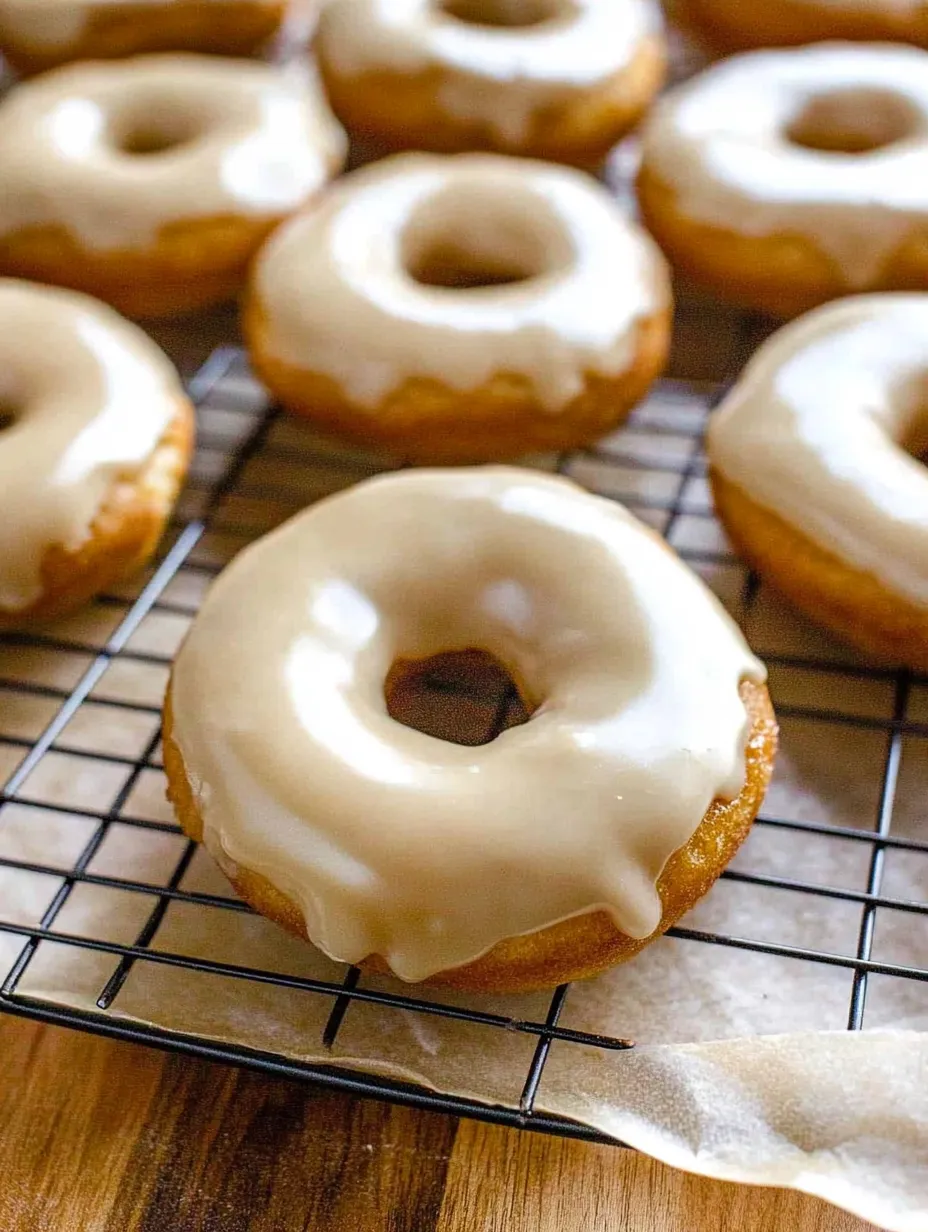 Ein Blech mit glasierten Donuts.