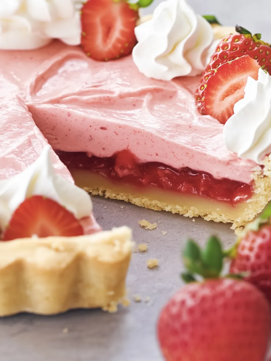 Ein Stück Erdbeer-Käsekuchen-Tarte.