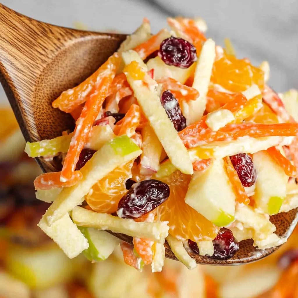 Ein Holzlöffel sticht in eine Schale mit buntem Obst.