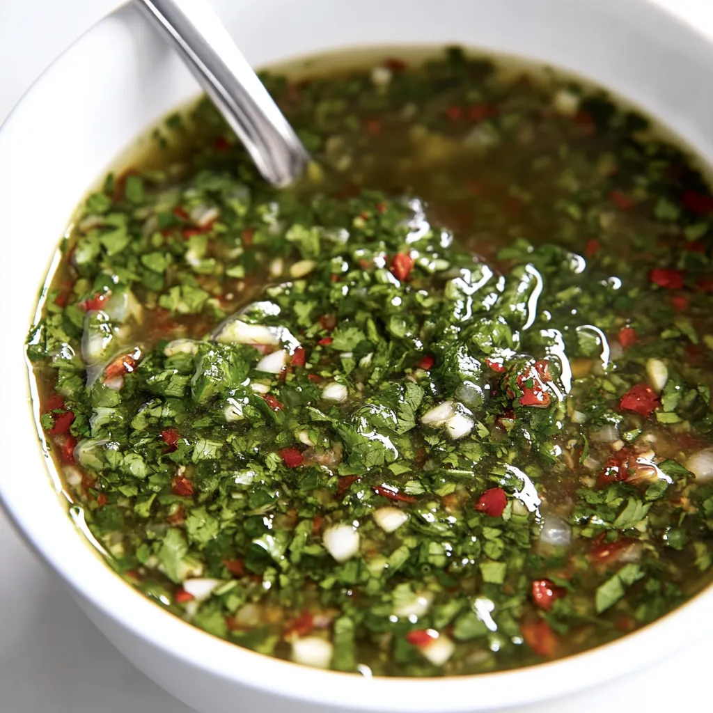 Eine Schale Suppe mit Löffel darin.