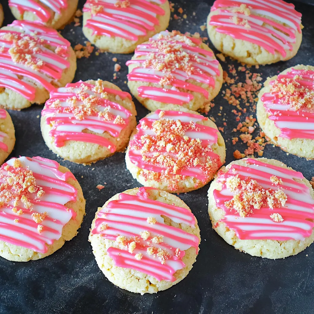 Ein Teller mit Keksen und pink-weißer Glasur.