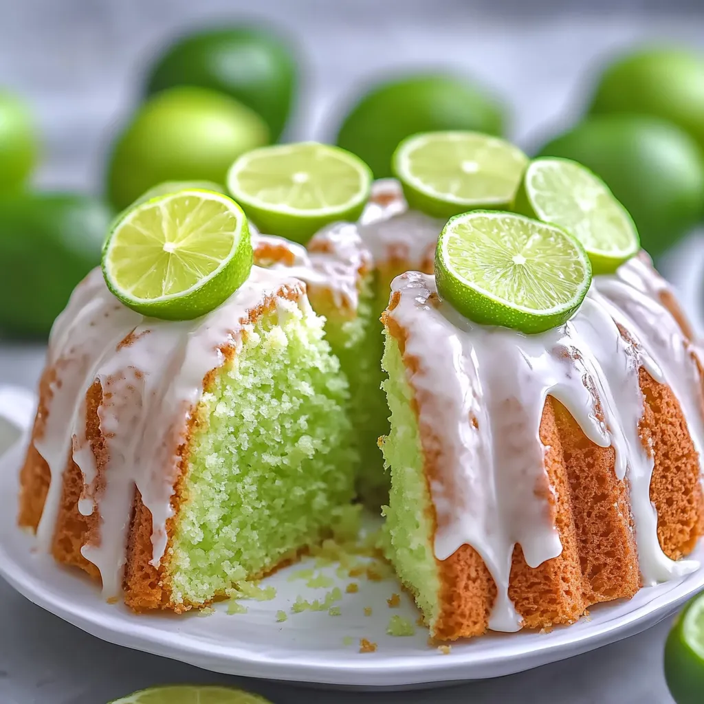Ein Stück Kuchen mit Limetten oben drauf.