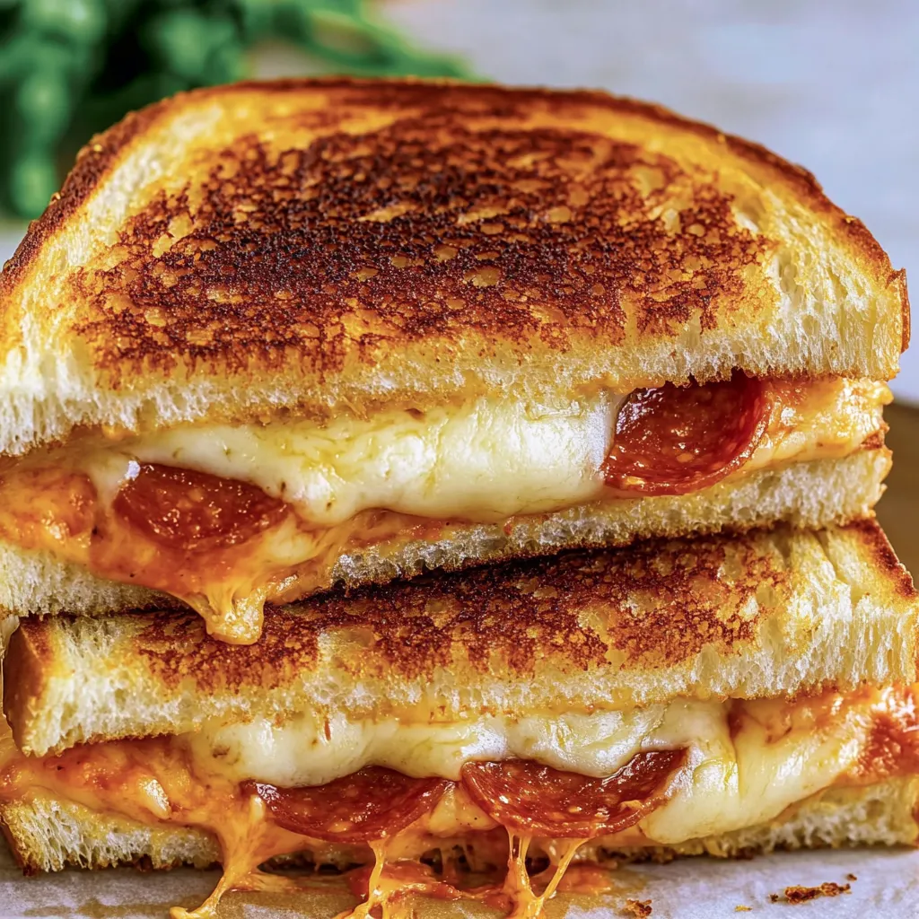 Ein Sandwich mit Peperoni und Käse.