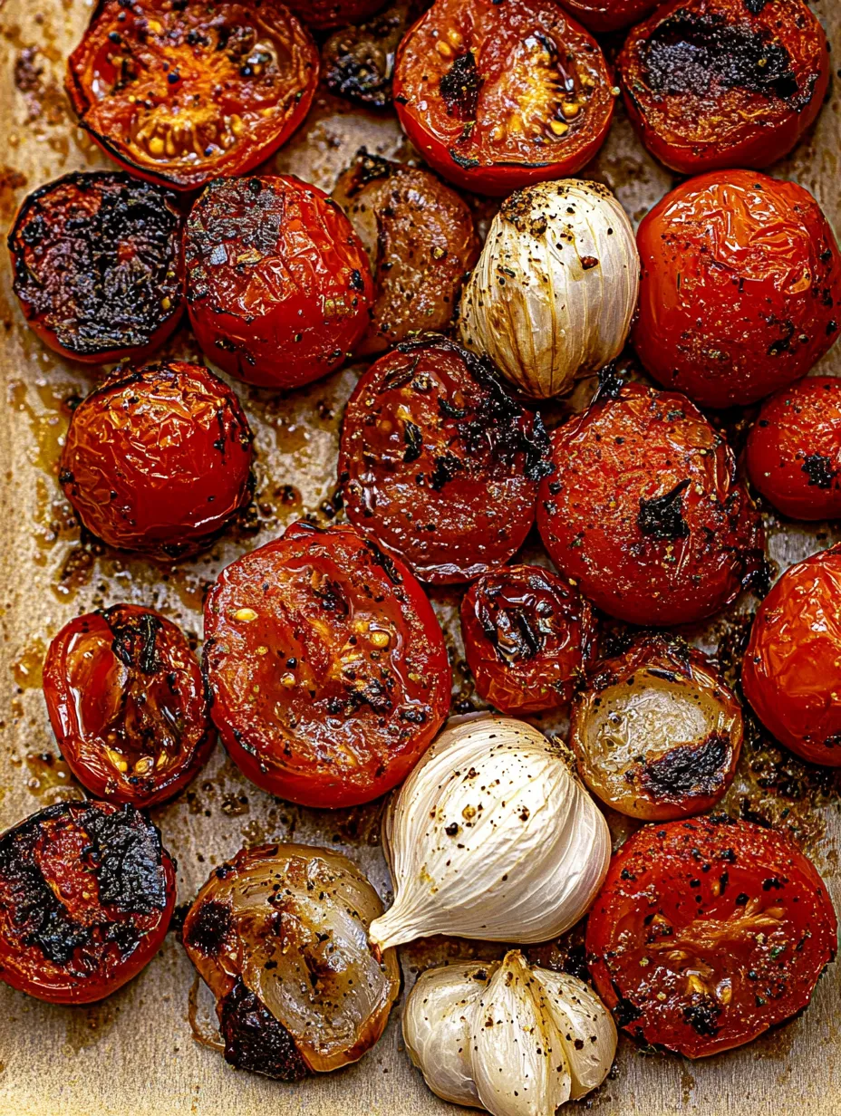 Tomaten, Zwiebeln und Knoblauch auf Holzbrett.
