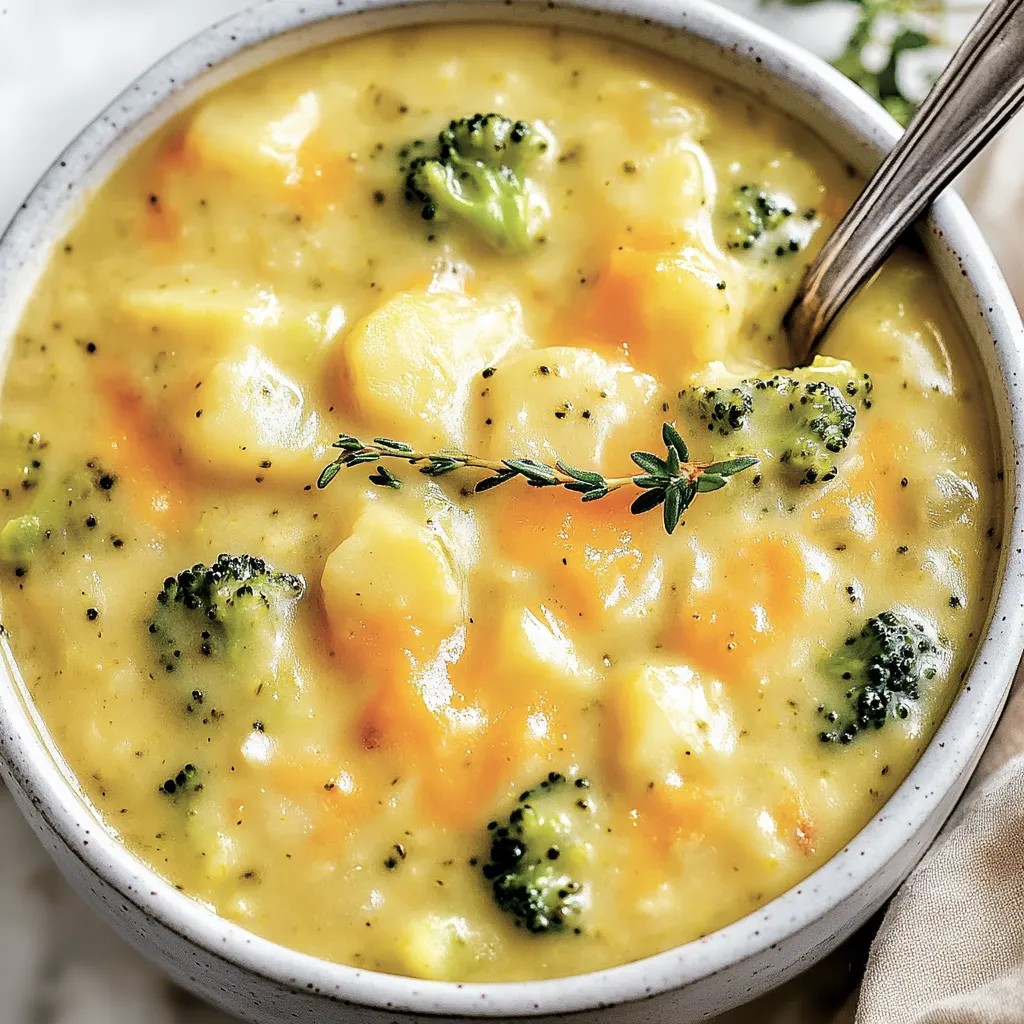 Eine Schale Suppe mit Brokkoli und Karotten.