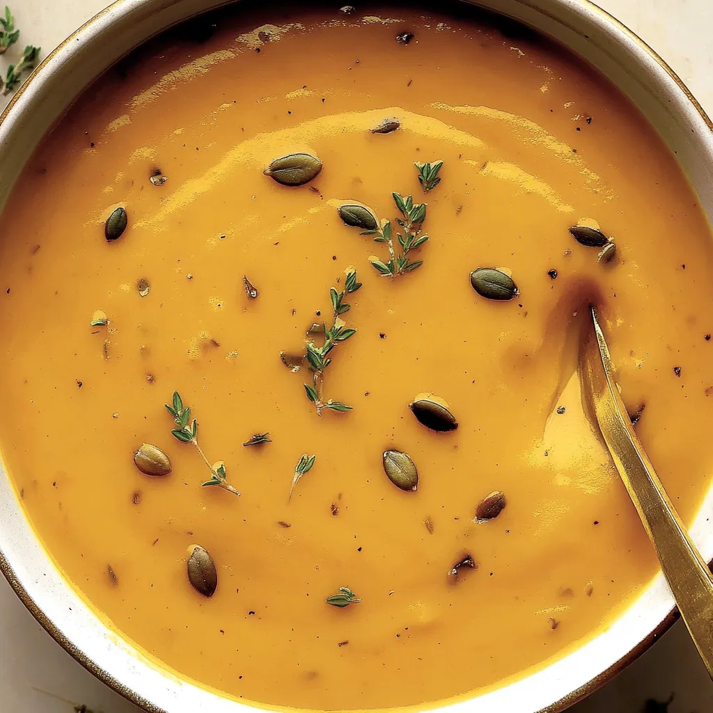 Schale mit Suppe und Löffel, servierbereit.
