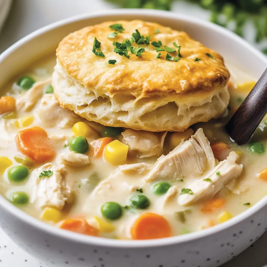Eine Schale Suppe mit einem kleinen Brötchen oben drauf.